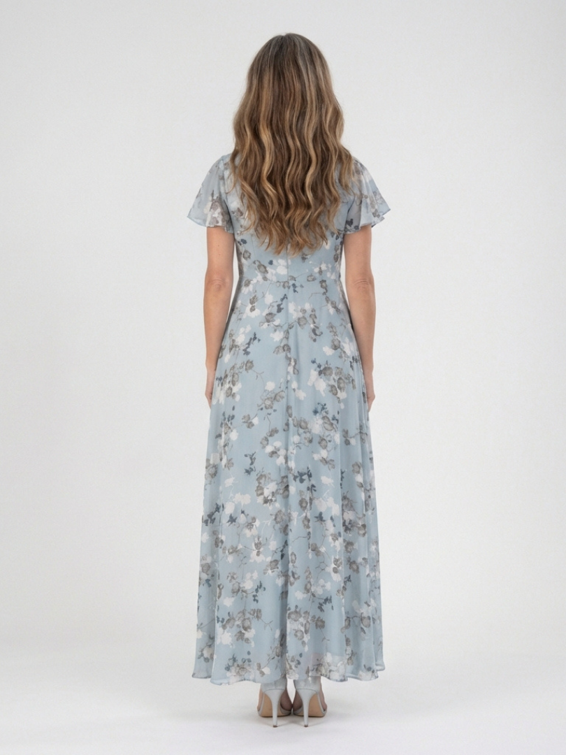 Elegant floral chiffon maxi dress women breathable flowy fit