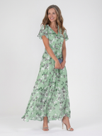 Elegant floral chiffon maxi dress women breathable flowy fit