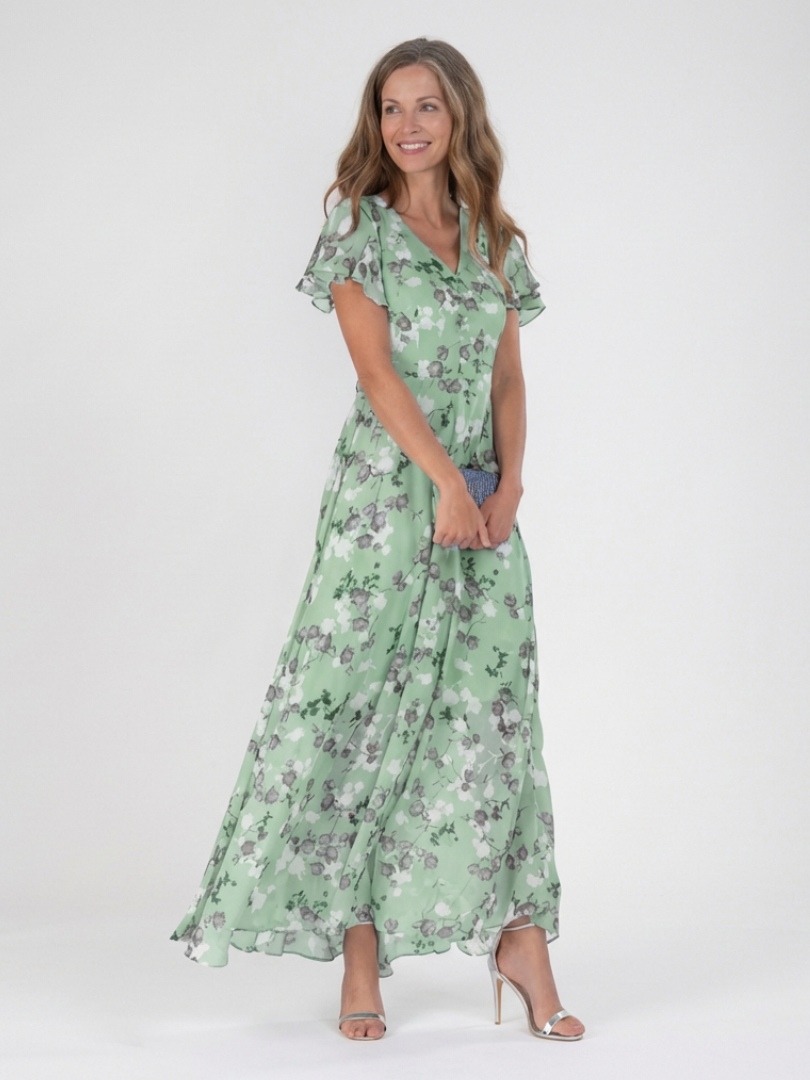 Elegant floral chiffon maxi dress women breathable flowy fit