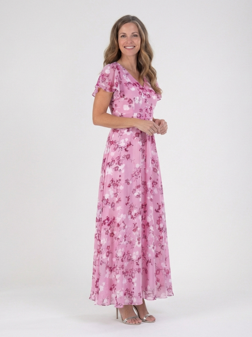 Elegant floral chiffon maxi dress women breathable flowy fit