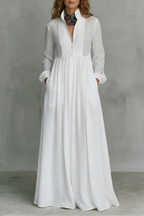 Amelia | Women's Mandarin Collar Button-Front Maxi Dress