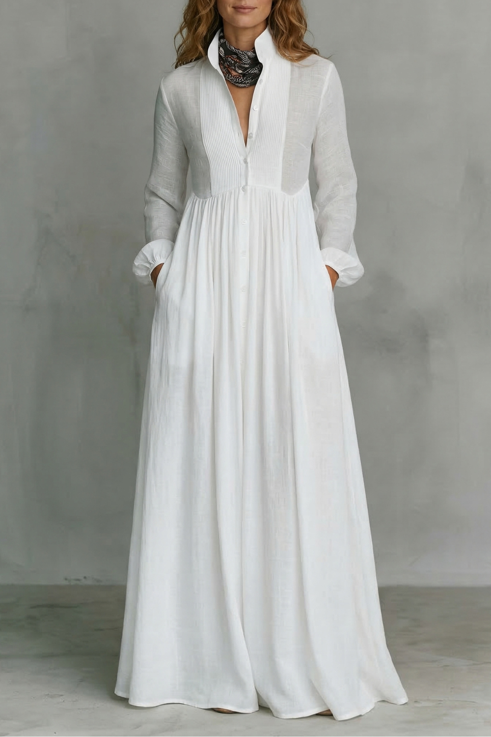 Amelia | Women's Mandarin Collar Button-Front Maxi Dress