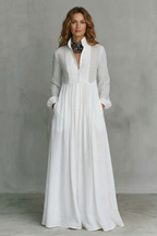 Amelia | Women's Mandarin Collar Button-Front Maxi Dress
