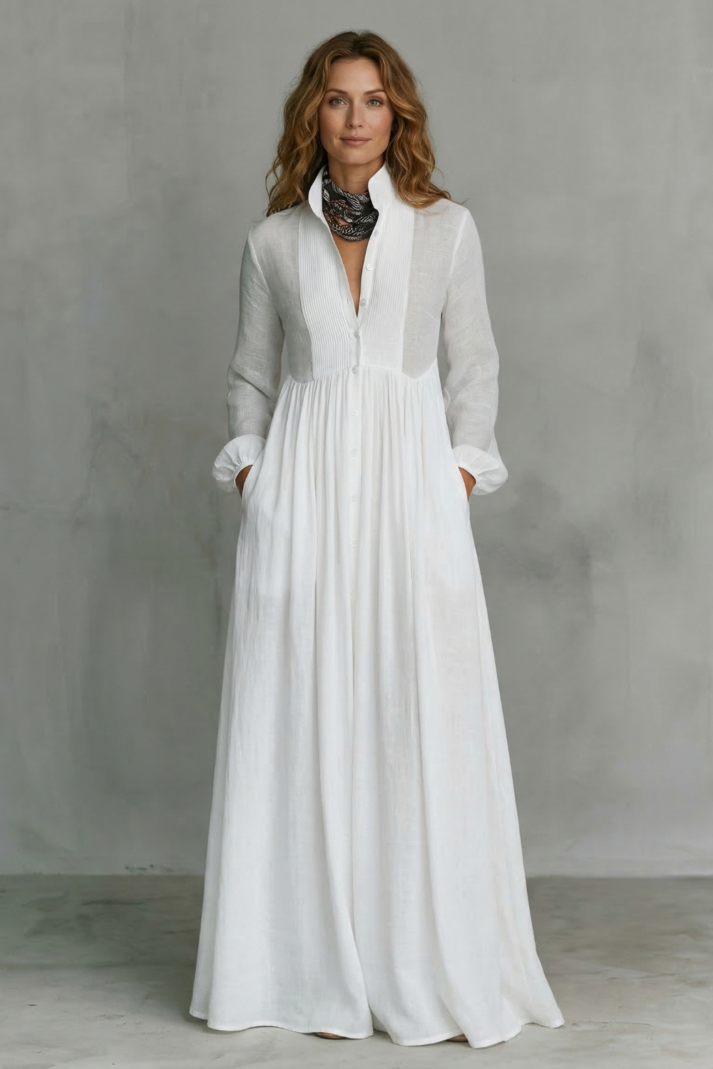 Amelia | Women's Mandarin Collar Button-Front Maxi Dress