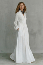 Amelia | Women's Mandarin Collar Button-Front Maxi Dress