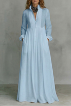 Amelia | Women's Mandarin Collar Button-Front Maxi Dress