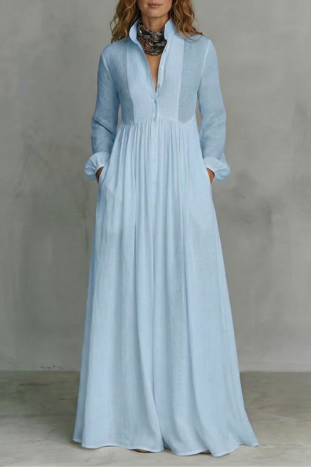Amelia | Women's Mandarin Collar Button-Front Maxi Dress
