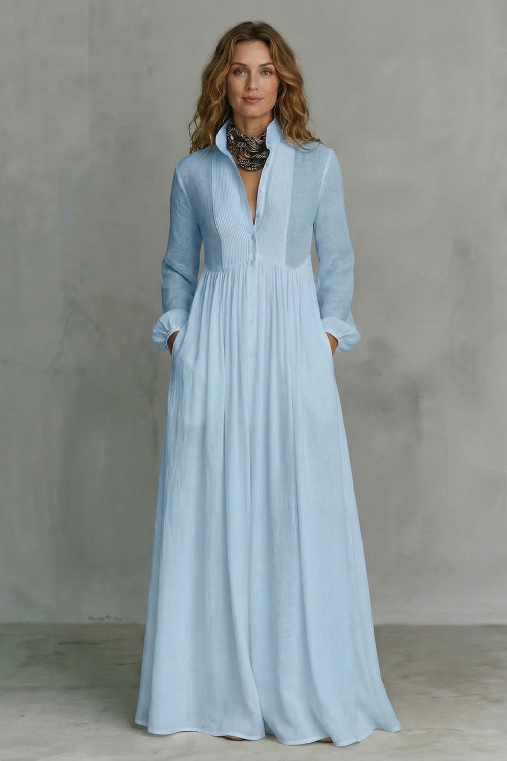 Amelia | Women's Mandarin Collar Button-Front Maxi Dress