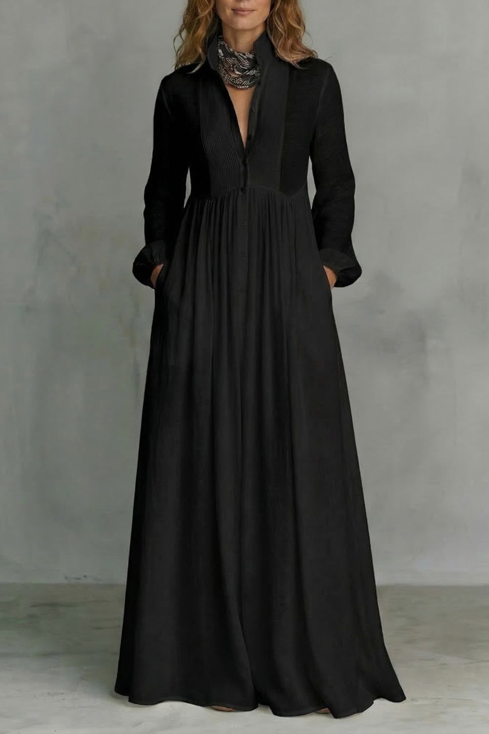 Amelia | Women's Mandarin Collar Button-Front Maxi Dress