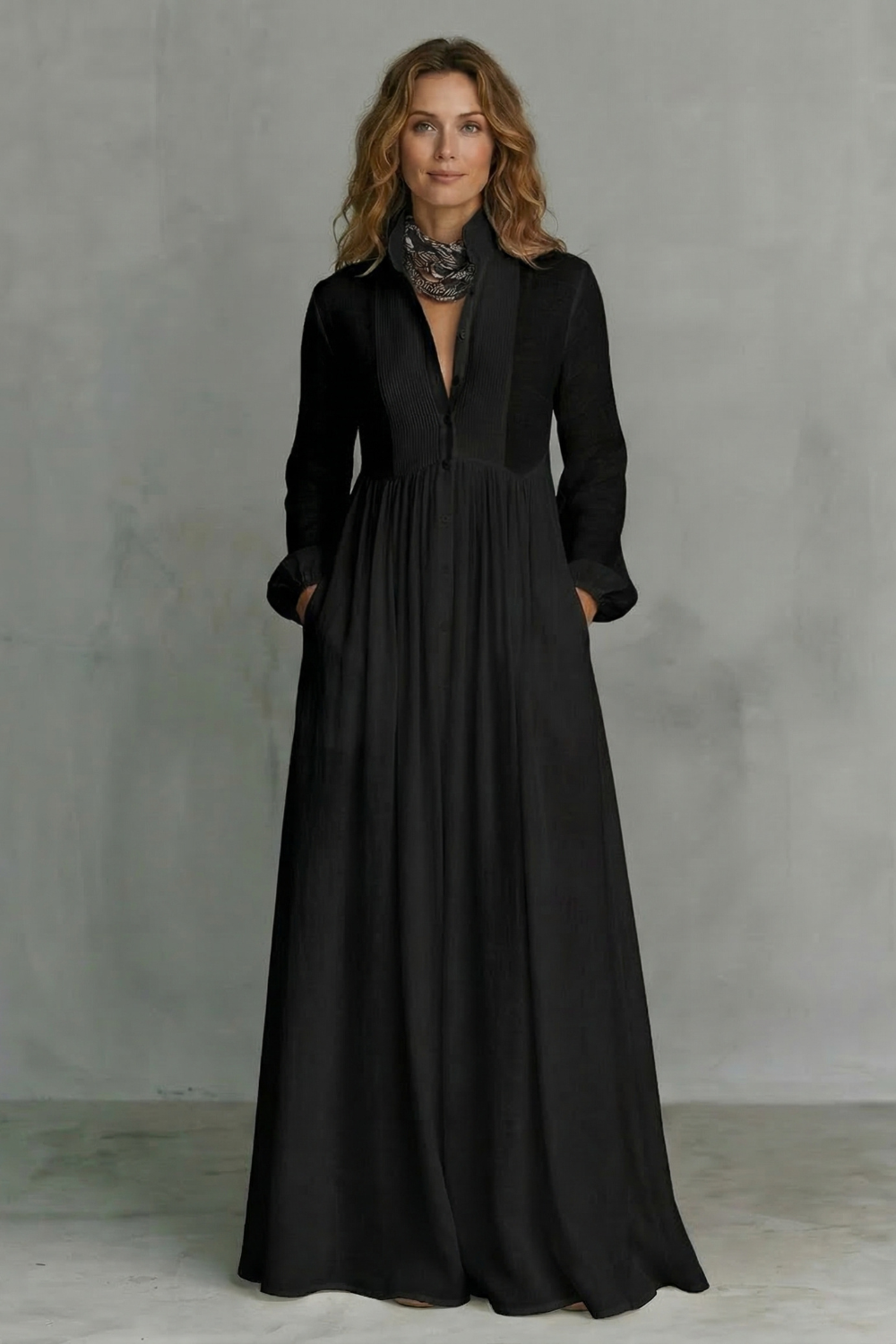 Amelia | Women's Mandarin Collar Button-Front Maxi Dress