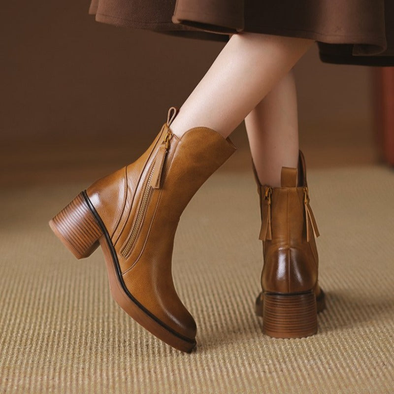 Selene | Women Leather Ankle Boots High Heel Zipper