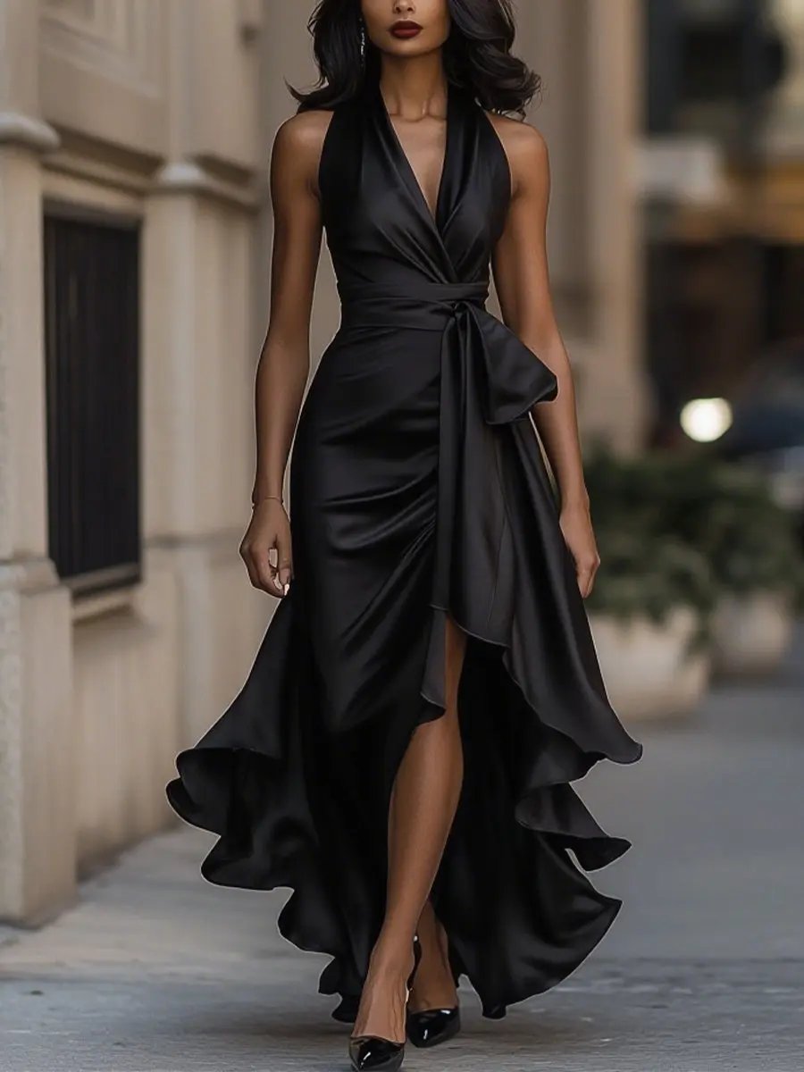 Serina | Women's Halter V-Neck Wrap Dress