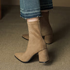 Alora | Women Suede Ankle Boots Block Heel Side Zip