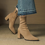Alora | Women Suede Ankle Boots Block Heel Side Zip