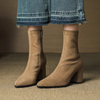 Alora | Women Suede Ankle Boots Block Heel Side Zip