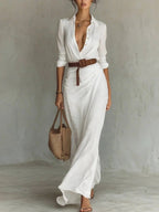 Lisette | Women's Collared Maxi Dress with Belt