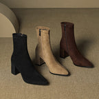 Alora | Women Suede Ankle Boots Block Heel Side Zip
