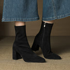 Alora | Women Suede Ankle Boots Block Heel Side Zip