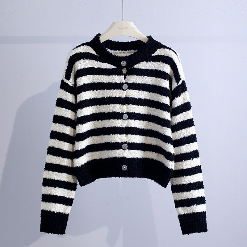 Teenie | Women's Striped Crew Neck Knit Cardigan