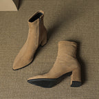Alora | Women Suede Ankle Boots Block Heel Side Zip