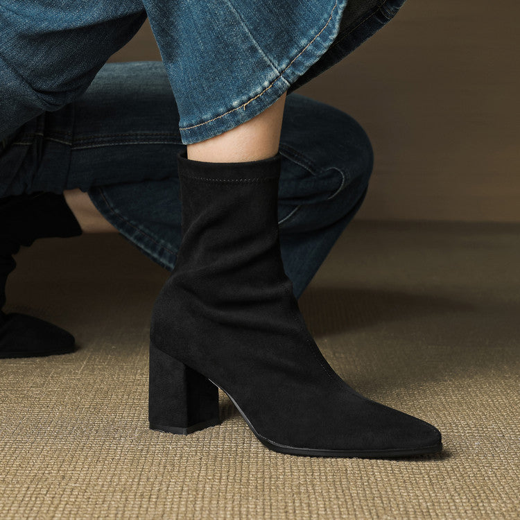 Alora | Women Suede Ankle Boots Block Heel Side Zip