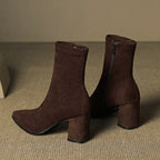 Alora | Women Suede Ankle Boots Block Heel Side Zip