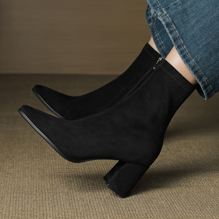 Alora | Women Suede Ankle Boots Block Heel Side Zip