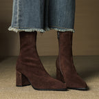 Alora | Women Suede Ankle Boots Block Heel Side Zip
