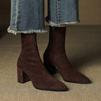 Alora | Women Suede Ankle Boots Block Heel Side Zip
