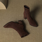 Alora | Women Suede Ankle Boots Block Heel Side Zip