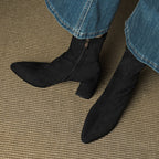 Alora | Women Suede Ankle Boots Block Heel Side Zip