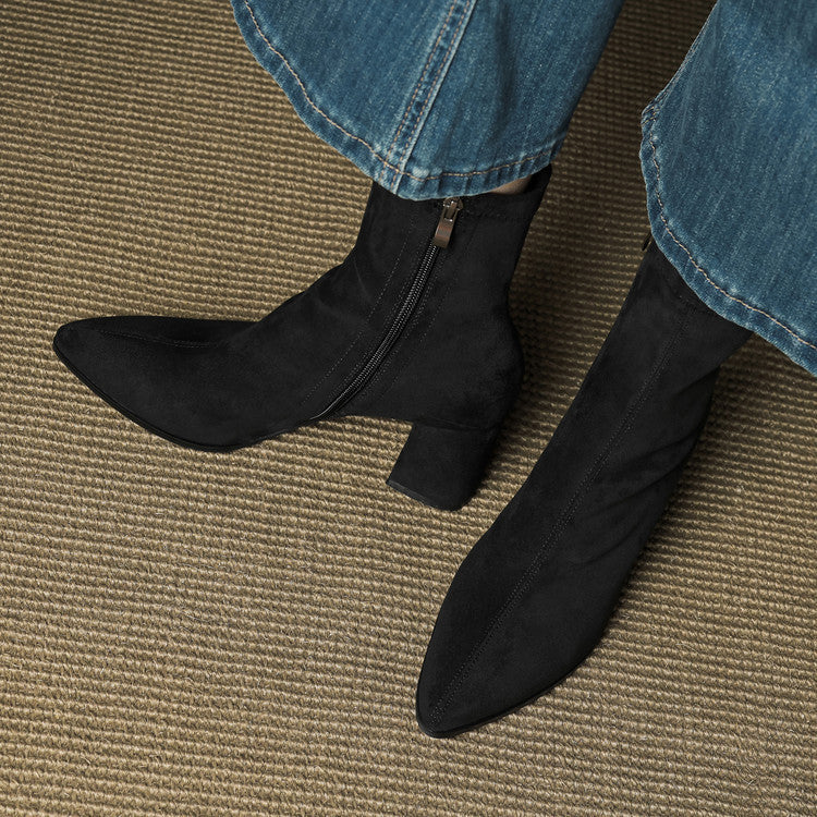 Alora | Women Suede Ankle Boots Block Heel Side Zip