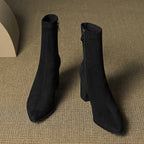 Alora | Women Suede Ankle Boots Block Heel Side Zip
