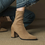 Alora | Women Suede Ankle Boots Block Heel Side Zip
