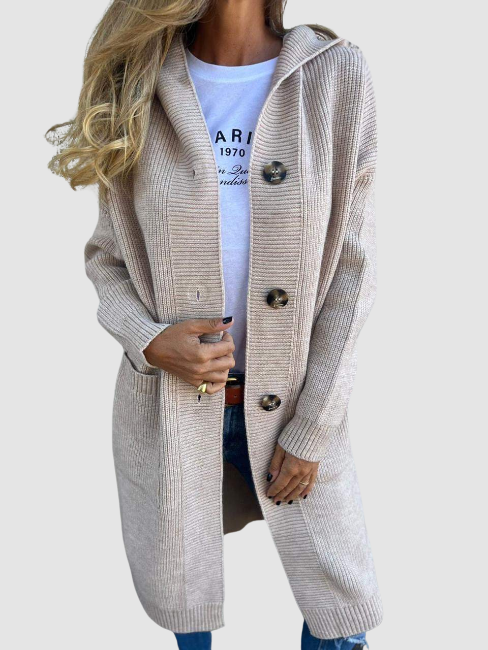 Lois | Women's Long Hooded Knit Cardigan