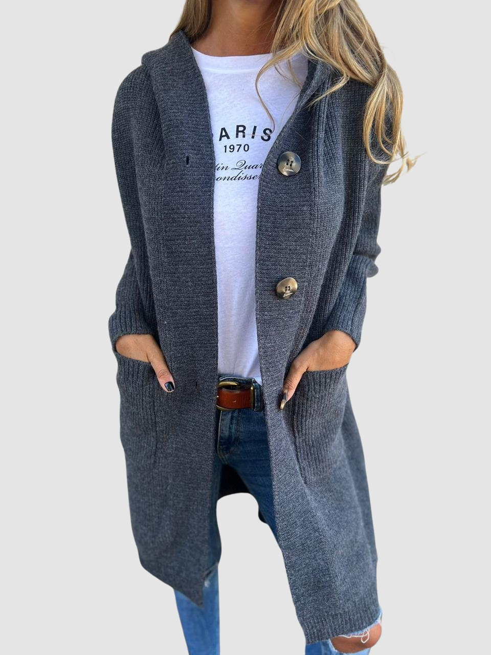 Lois | Women's Long Hooded Knit Cardigan