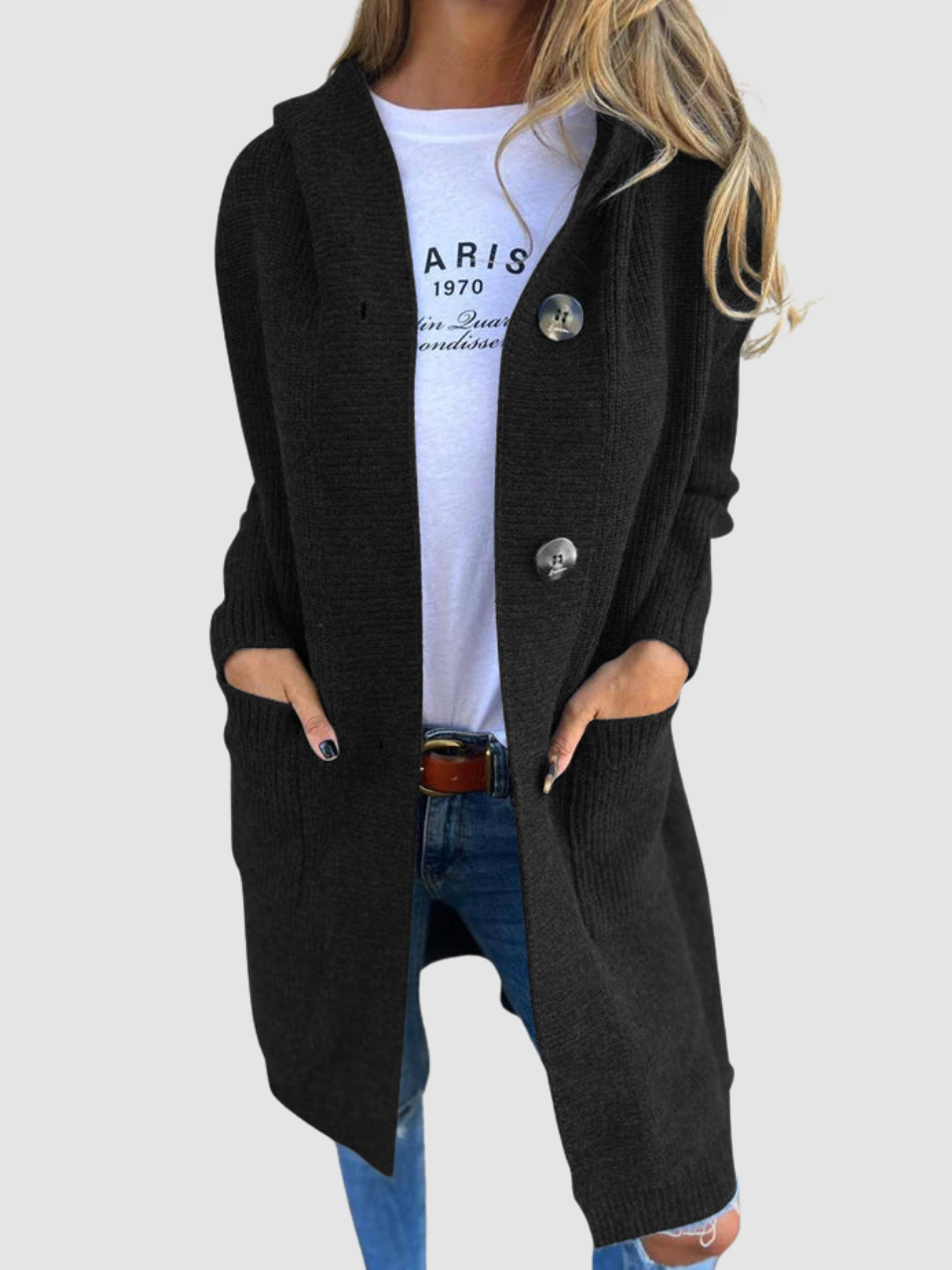 Lois | Women's Long Hooded Knit Cardigan