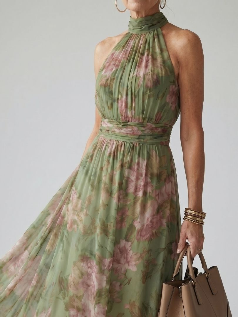 Gathered Halter Midi Dress for Women - Casual Summer Elegant Style