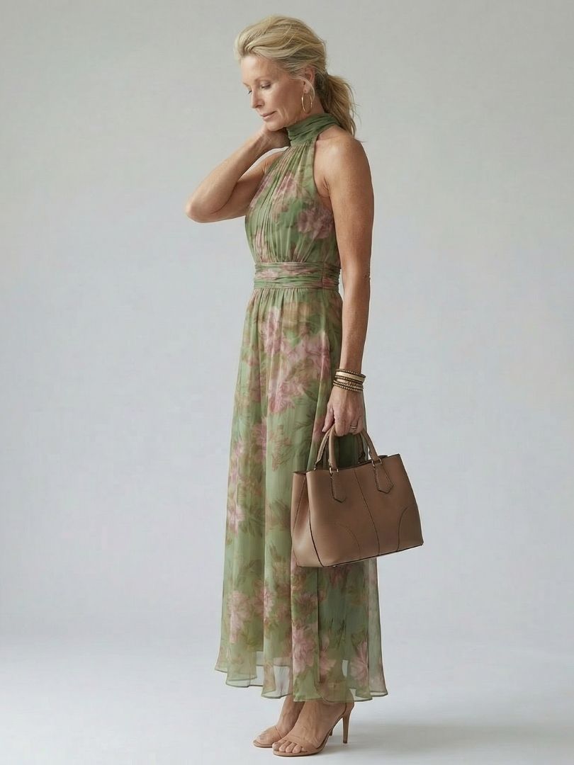 Gathered Halter Midi Dress for Women - Casual Summer Elegant Style