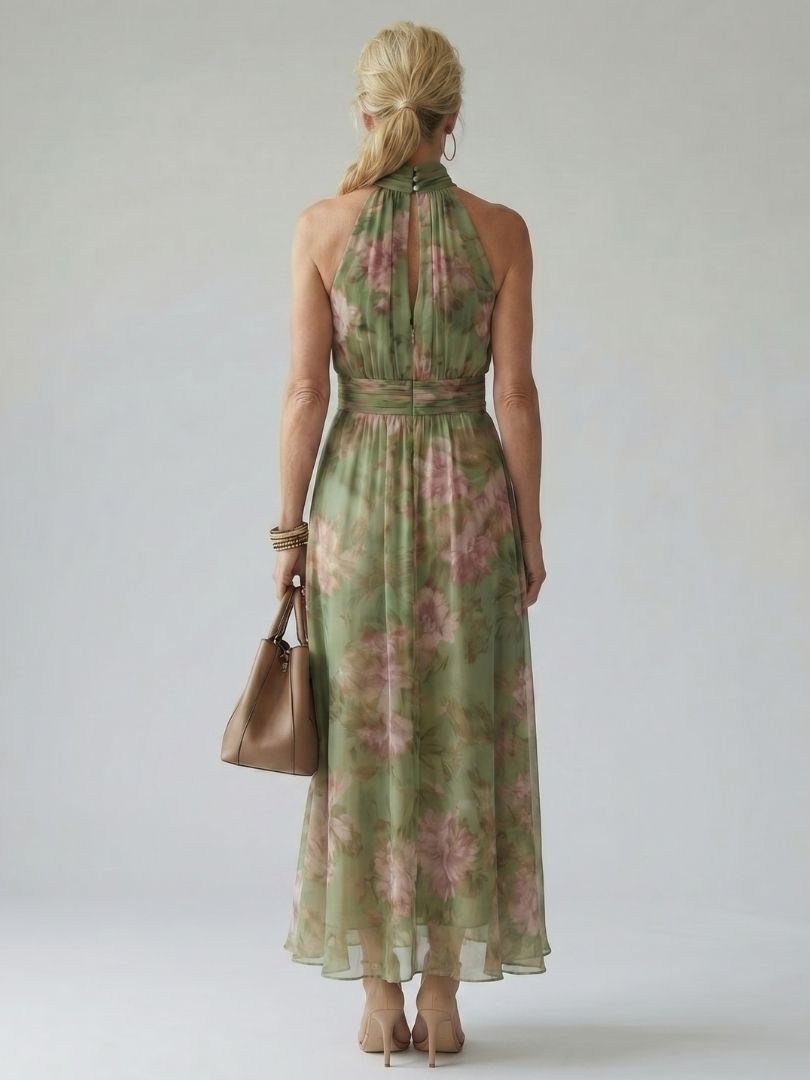 Gathered Halter Midi Dress for Women - Casual Summer Elegant Style
