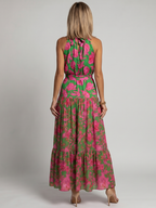Draped Halter Midi Dress - Elegant Summer Party Style for Women