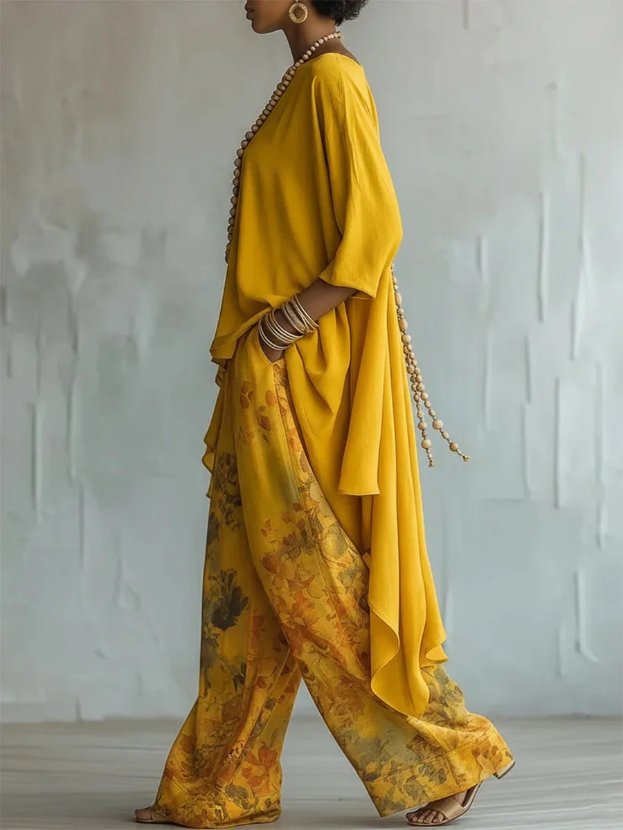 Sasha | Women's Asymmetrical Kaftan & Floral Pants Set
