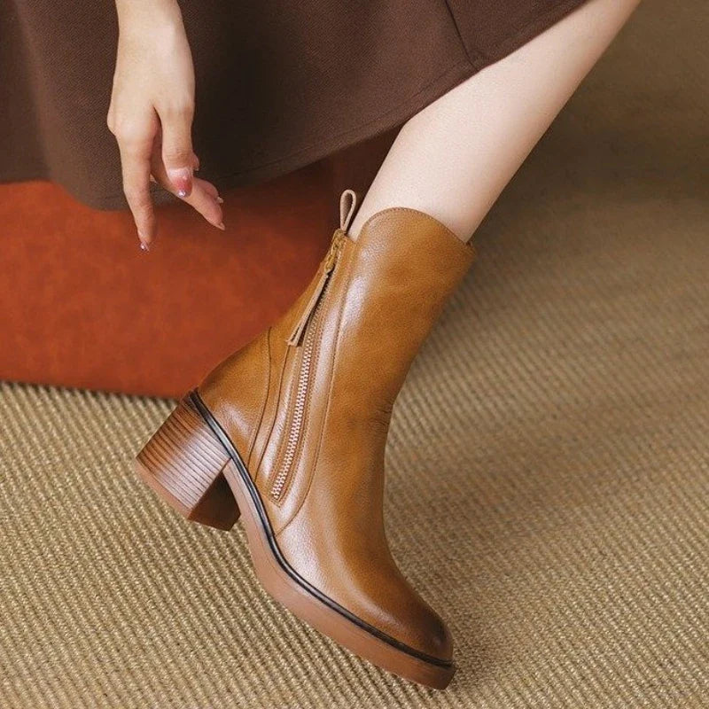 Selene | Women Leather Ankle Boots High Heel Zipper