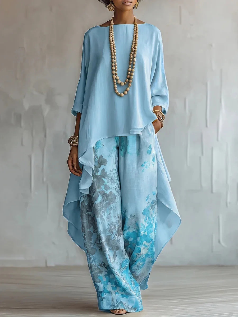 Sasha | Women's Asymmetrical Kaftan & Floral Pants Set