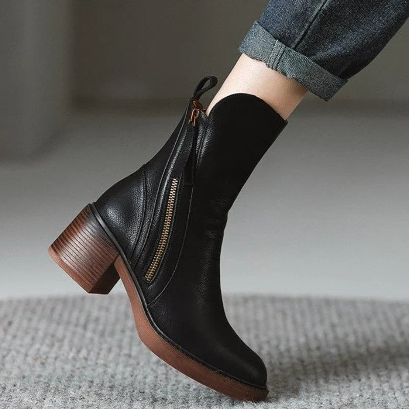 Selene | Women Leather Ankle Boots High Heel Zipper