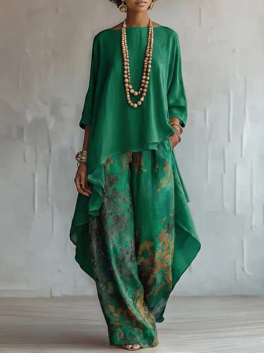 Sasha | Women's Asymmetrical Kaftan & Floral Pants Set