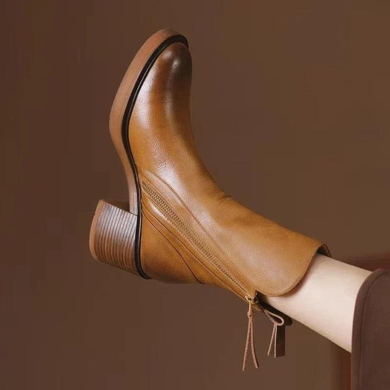 Selene | Women Leather Ankle Boots High Heel Zipper