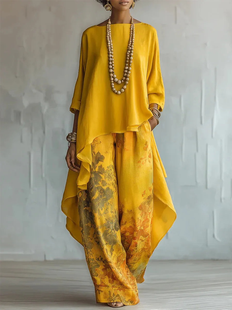 Sasha | Women's Asymmetrical Kaftan & Floral Pants Set
