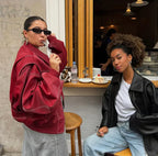 Leone | Women Oversized Faux Leather Bomber Jacket