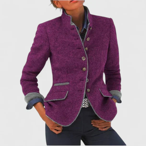 Amelia | Women's Wool Blend Cardigan with Contrast Trim